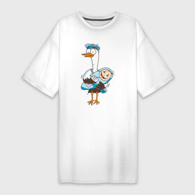 Платье-футболка хлопок с принтом Аист с малышом ,  |  | Тематика изображения на принте: аист | девочка | малыш | мальчик | ребенок