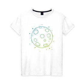 Женская футболка хлопок с принтом Moon , 100% хлопок | прямой крой, круглый вырез горловины, длина до линии бедер, слегка спущенное плечо | луна | луна   стильный принт.moon | полная луна