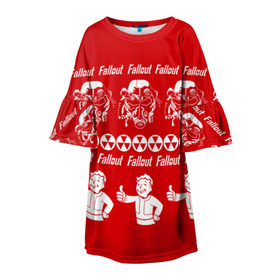 Детское платье 3D с принтом Fallout свитер , 100% полиэстер | прямой силуэт, чуть расширенный к низу. Круглая горловина, на рукавах — воланы | Тематика изображения на принте: 111 | bethesda | boy | fallout | vault | бункер | дед мороз | игры | нг | новый год | постапокалиптические | с новым годом | убежище | фалаут | фаллаут | фолаут | фоллаут