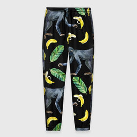 Мужские брюки 3D с принтом Обезьянки и бананы , 100% полиэстер | манжеты по низу, эластичный пояс регулируется шнурком, по бокам два кармана без застежек, внутренняя часть кармана из мелкой сетки | Тематика изображения на принте: банан