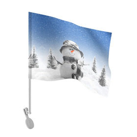 Флаг для автомобиля с принтом Снеговик , 100% полиэстер | Размер: 30*21 см | Тематика изображения на принте: 2016 | winter | год | зима | мартышка | новогодний | новый | обезьяна | обезьянка | подарок | с новым годом | снег | снеговик