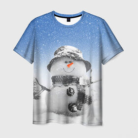 Мужская футболка 3D с принтом Снеговик , 100% полиэфир | прямой крой, круглый вырез горловины, длина до линии бедер | Тематика изображения на принте: 2016 | winter | год | зима | мартышка | новогодний | новый | обезьяна | обезьянка | подарок | с новым годом | снег | снеговик