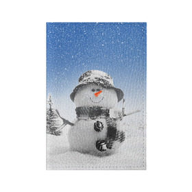 Обложка для паспорта матовая кожа с принтом Снеговик , натуральная матовая кожа | размер 19,3 х 13,7 см; прозрачные пластиковые крепления | 2016 | winter | год | зима | мартышка | новогодний | новый | обезьяна | обезьянка | подарок | с новым годом | снег | снеговик
