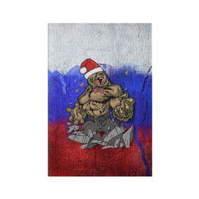 Обложка для паспорта матовая кожа с принтом Медведь , натуральная матовая кожа | размер 19,3 х 13,7 см; прозрачные пластиковые крепления | Тематика изображения на принте: 2016 | год | медведь | мишка | новогодний | новый | патриот | россия | русский | с новым годом | сила | флаг