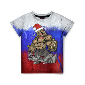 Детская футболка 3D с принтом Медведь , 100% гипоаллергенный полиэфир | прямой крой, круглый вырез горловины, длина до линии бедер, чуть спущенное плечо, ткань немного тянется | 2016 | год | медведь | мишка | новогодний | новый | патриот | россия | русский | с новым годом | сила | флаг