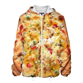 Мужская куртка 3D с принтом Пицца , ткань верха — 100% полиэстер, подклад — флис | прямой крой, подол и капюшон оформлены резинкой с фиксаторами, два кармана без застежек по бокам, один большой потайной карман на груди. Карман на груди застегивается на липучку | Тематика изображения на принте: еда | пицца