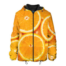 Мужская куртка 3D с принтом Апельсинчик , ткань верха — 100% полиэстер, подклад — флис | прямой крой, подол и капюшон оформлены резинкой с фиксаторами, два кармана без застежек по бокам, один большой потайной карман на груди. Карман на груди застегивается на липучку | orange | апельсин | фрукты