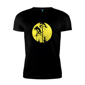 Мужская футболка премиум с принтом Луна в лесу , 92% хлопок, 8% лайкра | приталенный силуэт, круглый вырез ворота, длина до линии бедра, короткий рукав | 