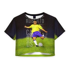 Женская футболка 3D укороченная с принтом Roberto Carlos , 100% полиэстер | круглая горловина, длина футболки до линии талии, рукава с отворотами | carlos | football | roberto carlos | дели дайнамос | роберто | роберто карлос | футбол | футболист