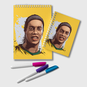 Блокнот с принтом Ronaldinho , 100% бумага | 48 листов, плотность листов — 60 г/м2, плотность картонной обложки — 250 г/м2. Листы скреплены удобной пружинной спиралью. Цвет линий — светло-серый
 | Тематика изображения на принте: football | ronaldinho | роналдиньо | футбол | футболист