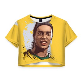 Женская футболка 3D укороченная с принтом Ronaldinho , 100% полиэстер | круглая горловина, длина футболки до линии талии, рукава с отворотами | football | ronaldinho | роналдиньо | футбол | футболист
