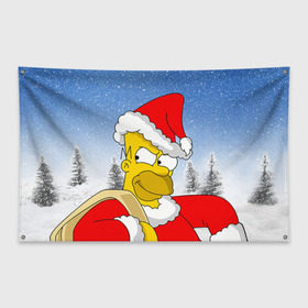 Флаг-баннер с принтом Санта Гомер , 100% полиэстер | размер 67 х 109 см, плотность ткани — 95 г/м2; по краям флага есть четыре люверса для крепления | гомер
