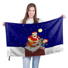 Флаг 3D с принтом Новый год у Симпоснов , 100% полиэстер | плотность ткани — 95 г/м2, размер — 67 х 109 см. Принт наносится с одной стороны | гомер