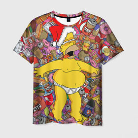 Мужская футболка 3D с принтом Обжора Гомер , 100% полиэфир | прямой крой, круглый вырез горловины, длина до линии бедер | гомер