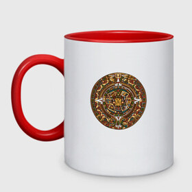 Кружка двухцветная с принтом Maya , керамика | объем — 330 мл, диаметр — 80 мм. Цветная ручка и кайма сверху, в некоторых цветах — вся внутренняя часть | календарь | майя | орнамент | узор