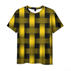 Мужская футболка 3D с принтом Сетка , 100% полиэфир | прямой крой, круглый вырез горловины, длина до линии бедер | желтый | паттерн | плетение | черный
