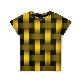 Детская футболка 3D с принтом Сетка , 100% гипоаллергенный полиэфир | прямой крой, круглый вырез горловины, длина до линии бедер, чуть спущенное плечо, ткань немного тянется | желтый | паттерн | плетение | черный