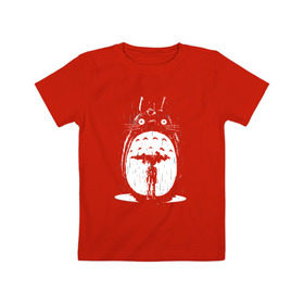 Детская футболка хлопок с принтом Totoro in rain , 100% хлопок | круглый вырез горловины, полуприлегающий силуэт, длина до линии бедер | аниме | дождь | сосед | тоторо | япония
