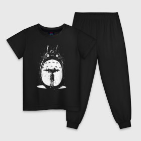 Детская пижама хлопок с принтом Totoro in rain , 100% хлопок |  брюки и футболка прямого кроя, без карманов, на брюках мягкая резинка на поясе и по низу штанин
 | аниме | дождь | сосед | тоторо | япония