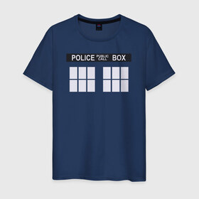 Мужская футболка хлопок с принтом POLICE BOX , 100% хлопок | прямой крой, круглый вырез горловины, длина до линии бедер, слегка спущенное плечо. | police box doctor who доктор кто тардис