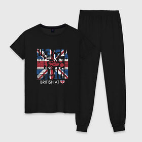 Женская пижама хлопок с принтом Британия в сердце , 100% хлопок | брюки и футболка прямого кроя, без карманов, на брюках мягкая резинка на поясе и по низу штанин | britain | бин | доктор кто | королева | тардис
