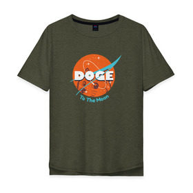 Мужская футболка хлопок Oversize с принтом Doge NASA , 100% хлопок | свободный крой, круглый ворот, “спинка” длиннее передней части | Тематика изображения на принте: smile | космос | лайка | луна | собака | улыбка