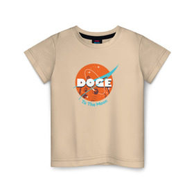 Детская футболка хлопок с принтом Doge NASA , 100% хлопок | круглый вырез горловины, полуприлегающий силуэт, длина до линии бедер | Тематика изображения на принте: smile | космос | лайка | луна | собака | улыбка