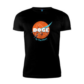 Мужская футболка премиум с принтом Doge NASA , 92% хлопок, 8% лайкра | приталенный силуэт, круглый вырез ворота, длина до линии бедра, короткий рукав | Тематика изображения на принте: smile | космос | лайка | луна | собака | улыбка