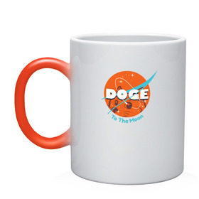 Кружка хамелеон с принтом Doge NASA , керамика | меняет цвет при нагревании, емкость 330 мл | smile | космос | лайка | луна | собака | улыбка