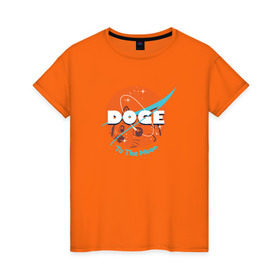 Женская футболка хлопок с принтом Doge NASA , 100% хлопок | прямой крой, круглый вырез горловины, длина до линии бедер, слегка спущенное плечо | smile | космос | лайка | луна | собака | улыбка