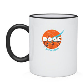 Кружка двухцветная с принтом Doge NASA , керамика | объем — 330 мл, диаметр — 80 мм. Цветная ручка и кайма сверху, в некоторых цветах — вся внутренняя часть | smile | космос | лайка | луна | собака | улыбка