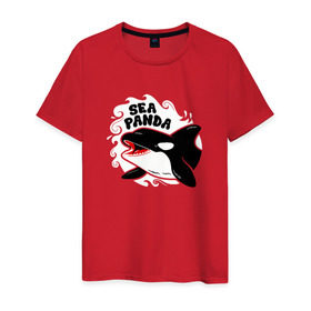 Мужская футболка хлопок с принтом Морская панда , 100% хлопок | прямой крой, круглый вырез горловины, длина до линии бедер, слегка спущенное плечо. | panda | животные | касатка | море | океан | рыба