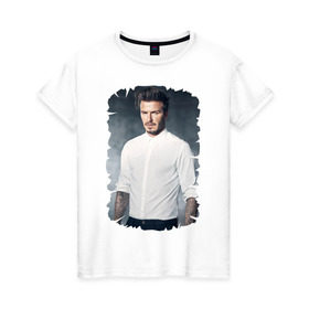 Женская футболка хлопок с принтом David Beckham , 100% хлопок | прямой крой, круглый вырез горловины, длина до линии бедер, слегка спущенное плечо | david beckham | англия | дэвид бекхэм | лига чемпионов | мадрид | мю | реал | футбол