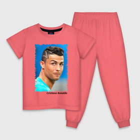 Детская пижама хлопок с принтом Cristiano Ronaldo , 100% хлопок |  брюки и футболка прямого кроя, без карманов, на брюках мягкая резинка на поясе и по низу штанин
 | cristiano ronaldo | криштиану роналду | лига чемпионов | мю | португалия | реал мадрид | футбол