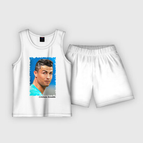 Детская пижама с шортами хлопок с принтом Cristiano Ronaldo ,  |  | Тематика изображения на принте: cristiano ronaldo | криштиану роналду | лига чемпионов | мю | португалия | реал мадрид | футбол