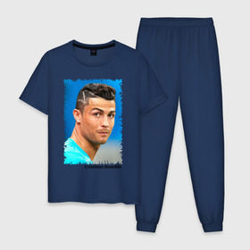 Мужская пижама хлопок с принтом Cristiano Ronaldo , 100% хлопок | брюки и футболка прямого кроя, без карманов, на брюках мягкая резинка на поясе и по низу штанин
 | cristiano ronaldo | криштиану роналду | лига чемпионов | мю | португалия | реал мадрид | футбол