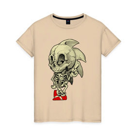 Женская футболка хлопок с принтом Sonic skeleton , 100% хлопок | прямой крой, круглый вырез горловины, длина до линии бедер, слегка спущенное плечо | скелет