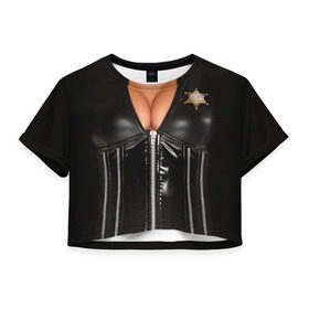 Женская футболка 3D укороченная с принтом Костюм шерифа , 100% полиэстер | круглая горловина, длина футболки до линии талии, рукава с отворотами | год | грудь | костюм | новый | ролевые | тело | шериф