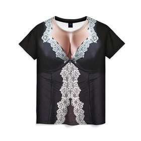 Женская футболка 3D с принтом Костюм горничной , 100% полиэфир ( синтетическое хлопкоподобное полотно) | прямой крой, круглый вырез горловины, длина до линии бедер | год | горничная | грудь | домработница | костюм | новый | ролевые | тело