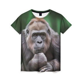 Женская футболка 3D с принтом Обезьяна , 100% полиэфир ( синтетическое хлопкоподобное полотно) | прямой крой, круглый вырез горловины, длина до линии бедер | 2016 | мартышка | обезьяна | с новым годом | символ нг