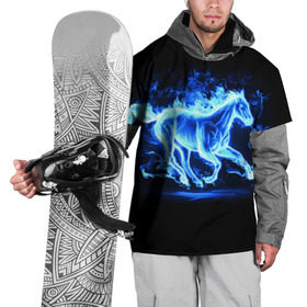 Накидка на куртку 3D с принтом Ледяной конь , 100% полиэстер |  | арт | лёд | лошадь | огонь | пламя