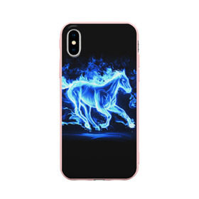 Чехол для Apple iPhone X силиконовый матовый с принтом Ледяной конь , Силикон | Печать на задней стороне чехла, без боковой панели | арт | лёд | лошадь | огонь | пламя