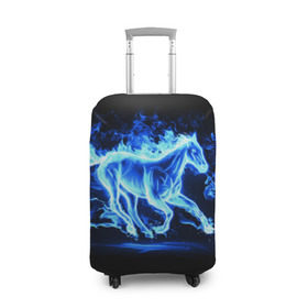 Чехол для чемодана 3D с принтом Ледяной конь , 86% полиэфир, 14% спандекс | двустороннее нанесение принта, прорези для ручек и колес | арт | лёд | лошадь | огонь | пламя