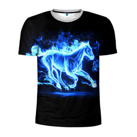 Мужская футболка 3D спортивная с принтом Ледяной конь , 100% полиэстер с улучшенными характеристиками | приталенный силуэт, круглая горловина, широкие плечи, сужается к линии бедра | Тематика изображения на принте: арт | лёд | лошадь | огонь | пламя
