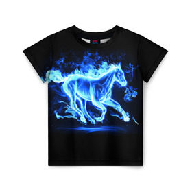 Детская футболка 3D с принтом Ледяной конь , 100% гипоаллергенный полиэфир | прямой крой, круглый вырез горловины, длина до линии бедер, чуть спущенное плечо, ткань немного тянется | арт | лёд | лошадь | огонь | пламя