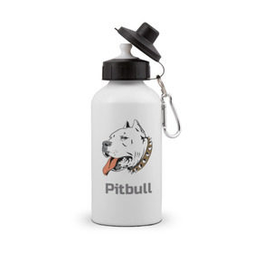 Бутылка спортивная с принтом Питбуль , металл | емкость — 500 мл, в комплекте две пластиковые крышки и карабин для крепления | пес | собака