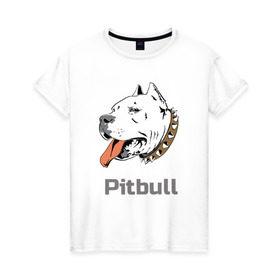Женская футболка хлопок с принтом Питбуль , 100% хлопок | прямой крой, круглый вырез горловины, длина до линии бедер, слегка спущенное плечо | пес | собака