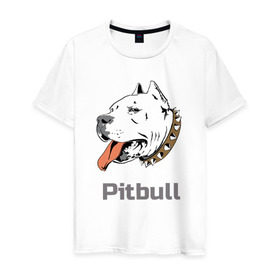 Мужская футболка хлопок с принтом Питбуль , 100% хлопок | прямой крой, круглый вырез горловины, длина до линии бедер, слегка спущенное плечо. | пес | собака