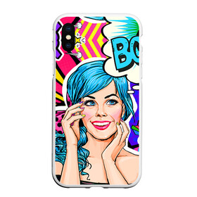 Чехол для iPhone XS Max матовый с принтом Pop art , Силикон | Область печати: задняя сторона чехла, без боковых панелей | Тематика изображения на принте: bang | boom | omg | pop art | super | wow | wtf | арт | поп | ретро | уорхол | энди