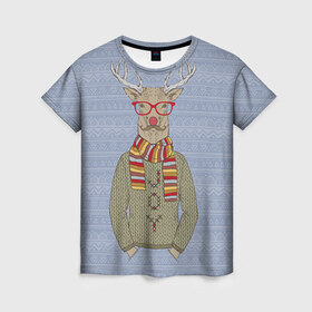 Женская футболка 3D с принтом Олень , 100% полиэфир ( синтетическое хлопкоподобное полотно) | прямой крой, круглый вырез горловины, длина до линии бедер | 2016 | christmas | hipster | new year | животные | нг | новый год | олень | рождество | с новым годом | хипстер